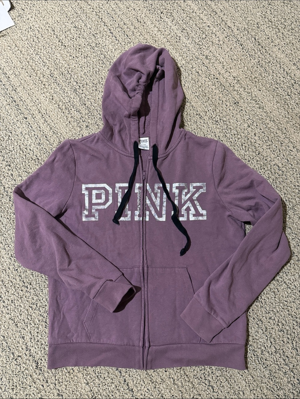 PINK Victoria's Secret Dusty Purple Zip-Up Hoodie with Black Drawstrings